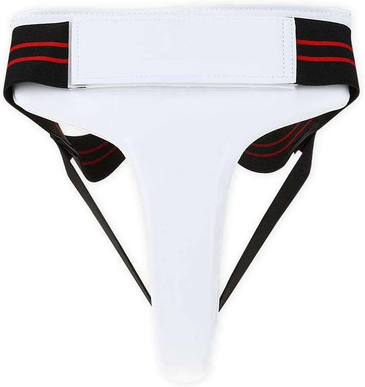 White Groin Protector with Wide Velcro Waistband and Red-Stripe Accents